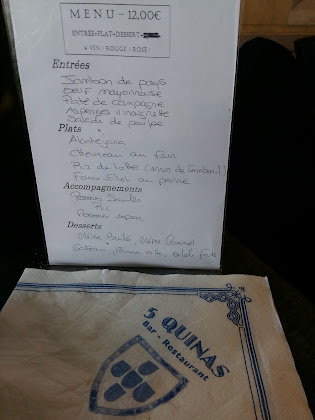 menu du restaurants 5 Quinas à Saint-Denis