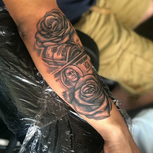 Explore men's arm sleeve tattoo ideas, creative tattoo ideas in Dallas, available at Legendary Art Tattoo Studio