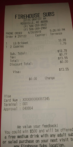 Sandwich Shop «Firehouse Subs», reviews and photos, 27115 Gratiot Ave, Roseville, MI 48066, USA