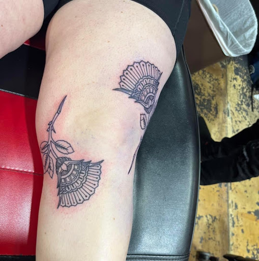 Explore leg cover up tattoo ideas, creative tattoo ideas in Pineville, available at Epic Ink Studio