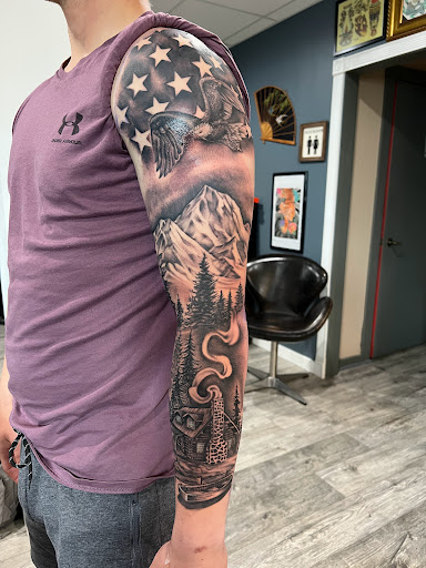 Explore flag tattoo ideas, creative tattoo ideas in Kingsford, available at Deft Tattoo Studio