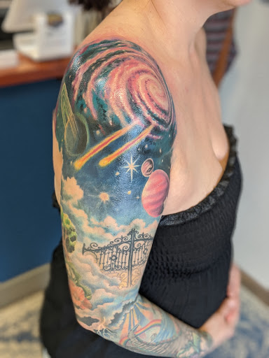 Explore sleeve tattoo ideas men, creative tattoo ideas in Las Cruces, available at Camino Tattoo Studio & Art Gallery