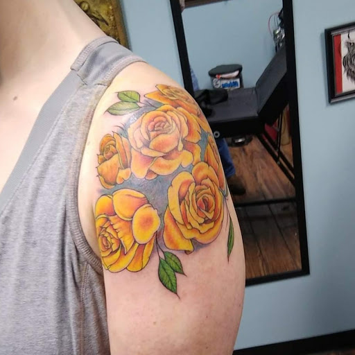 Explore grumpy bear tattoo ideas, creative tattoo ideas in Calhoun, available at A Sailors Grave Tattoo Parlor