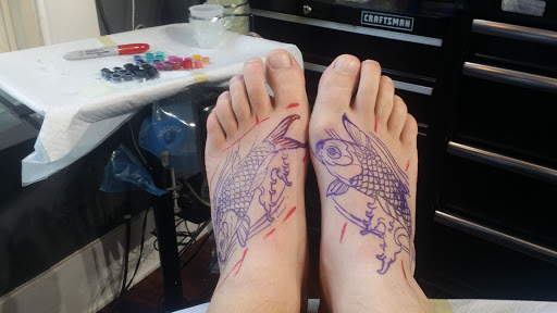 Explore wolf sleeve tattoo ideas, creative tattoo ideas in San Diego, available at Remington Tattoo Parlor