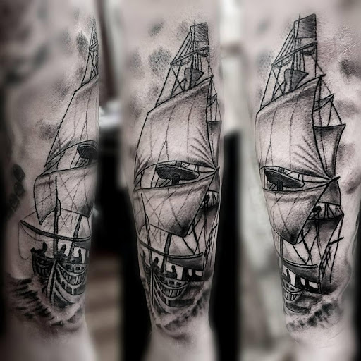 Explore bass fish tattoo ideas, creative tattoo ideas in Roanoke, available at Saint Cecilias Art Studio