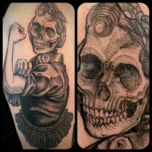 Explore traditional knee tattoo ideas, creative tattoo ideas in Black River Falls, available at Black River Tattoo