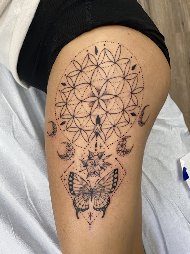 Explore hydrangea tattoo ideas, creative tattoo ideas in Grandville, available at Lighthouse Tattoo Company
