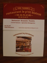 Restaurant restaurant le p'tit bistrot à Abondance - menu / carte