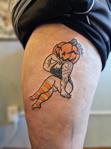 Explore mens cover up tattoo ideas, creative tattoo ideas in Newburgh, available at Outlaw Ink