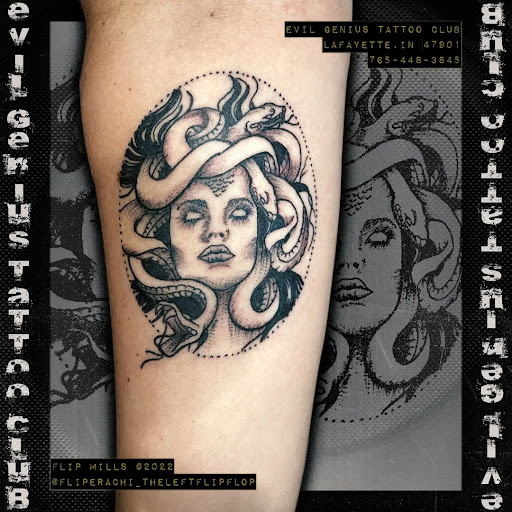 Explore impulse tattoo ideas, creative tattoo ideas in Lafayette, available at Evil Genius Tattoo Club