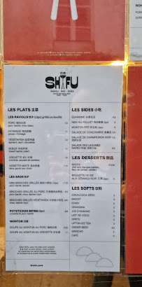 SHIFU à Paris menu