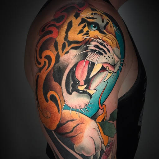 Explore fishnet tattoo ideas, creative tattoo ideas in Kissimmee, available at Fallen Sparrow Tattoo Co