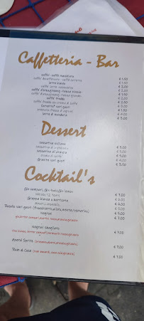 Menu du Cala Azzurra à Favignana