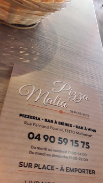 Pizzeria Au Comptoir de Malia à Mallemort (le menu)