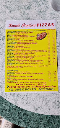 Menu / carte de Snack cigalois à Saint-Hippolyte-du-Fort