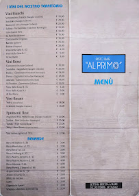 Menu / carte de Al Primo Ristobar à Sorso