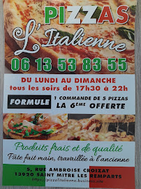 Menu / carte de Pizza L'Italienne à Saint-Mitre-les-Remparts