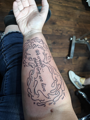 Explore men leg tattoo ideas, creative tattoo ideas in Powell, available at Riot Ink