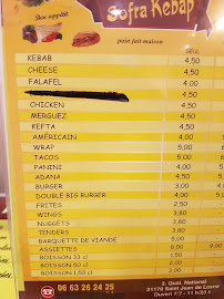 Kebab Sofra Kebab à Saint-Jean-de-Losne (le menu)