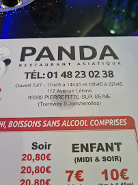 Restaurant Panda Buffet à Pierrefitte-sur-Seine menu
