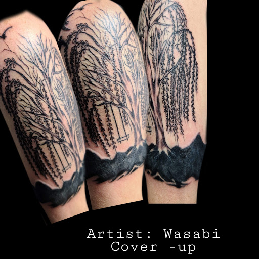 Explore negative tattoo ideas, creative tattoo ideas in Florence, available at West Coast Tattoo & Body Piercing