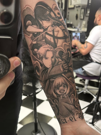 Explore black and white sleeve tattoo ideas, creative tattoo ideas in Las Vegas, available at King Of Hearts Tattoo LV