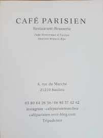 Menu du Le Café Parisien - Saulieu à Saulieu