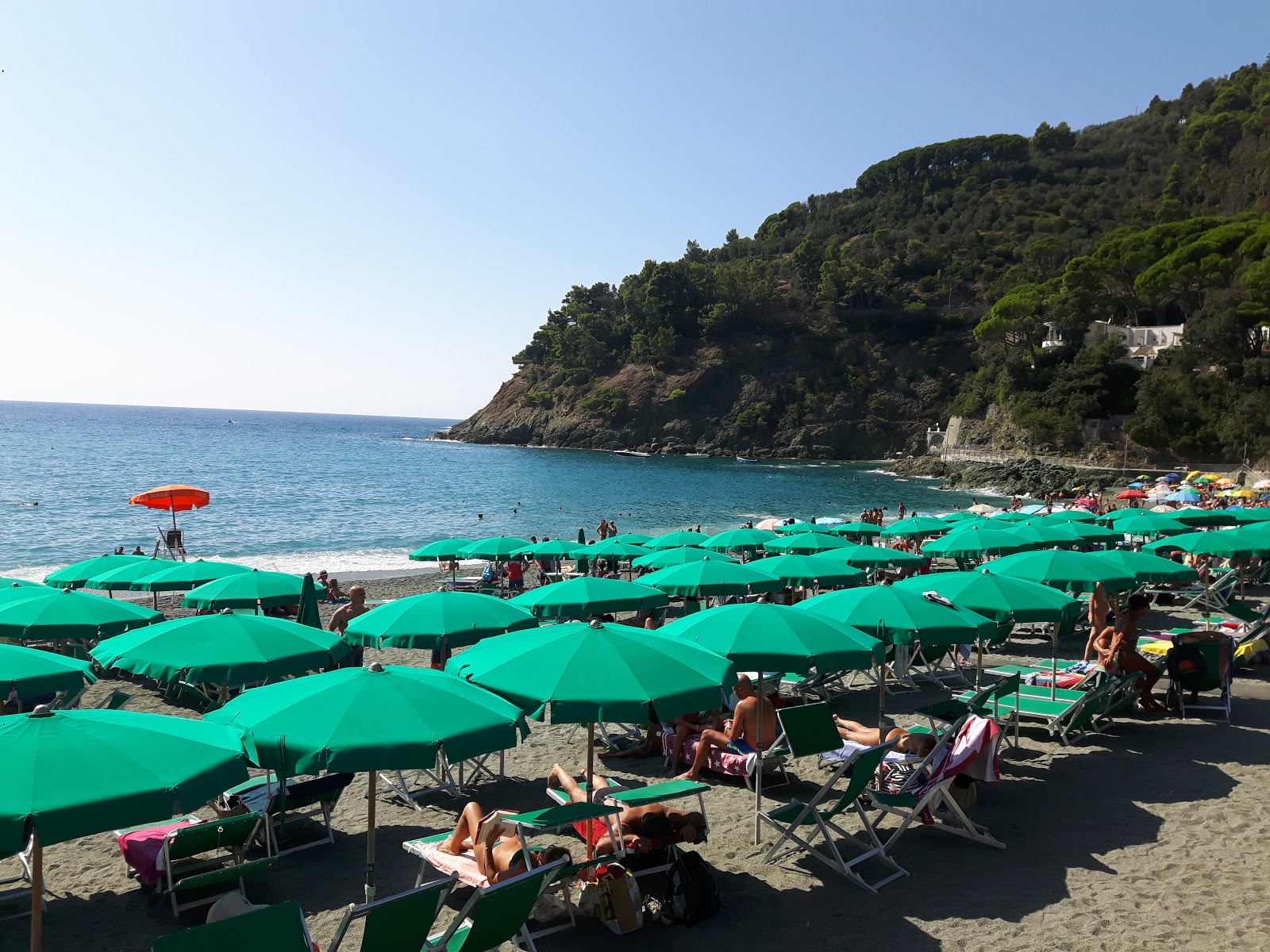 Foto av Bonassola strand omgiven av klippor