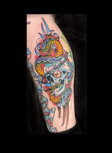 Explore harley davidson sleeve tattoo ideas, creative tattoo ideas in Providence, available at The Torchbearer Tattoo