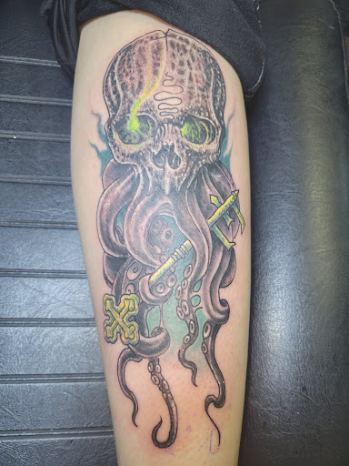 Explore line work tattoo ideas, creative tattoo ideas in Angola, available at Hoodlum Ink