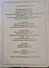 Menu du Le Grottelle Sorrento Restaurant Agriturismo à Sorrento