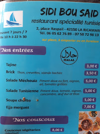 Carte du Restaurant Sidi bousaid à La Ricamarie