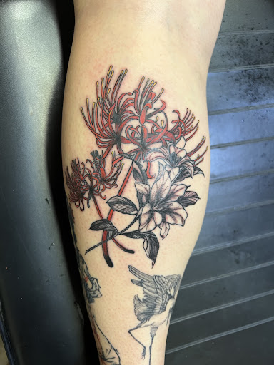 Explore leg tattoo cover up ideas, creative tattoo ideas in Tucson, available at Gods Country Tattoo Saloon