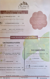 Carte du Restaurant L'alpage à Saint-Martin-Vésubie