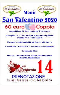 Restaurant italien Il Basilico à Naples (la carte)