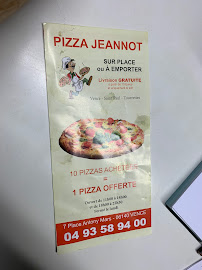 Carte du Pizza Jeannot à Vence