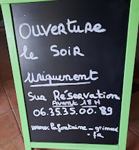 Restaurant La Fontaine à Grimaud menu