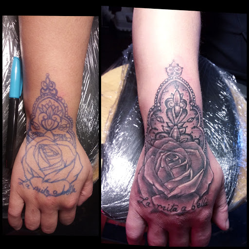 Explore rose tattoo ideas for females, creative tattoo ideas in Roanoke, available at RailYard INK