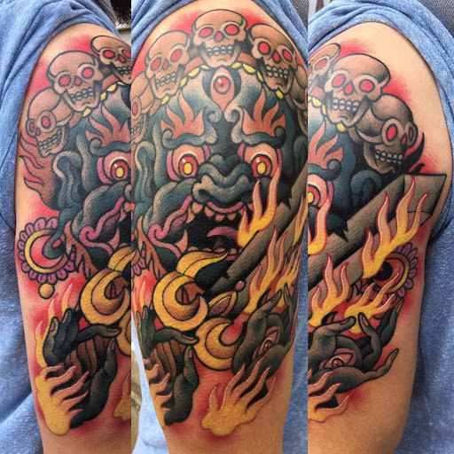 Explore thigh flower tattoo ideas, creative tattoo ideas in West Jefferson, available at Black Dagger Tattoo Collective