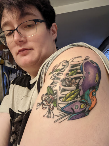 Explore skull cover up tattoo ideas, creative tattoo ideas in Wilmington, available at PUSH Tattoo Studio