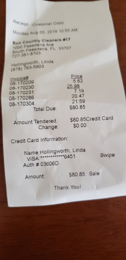 Dry Cleaner «Sun Country Cleaners Inc», reviews and photos, 1000 Pasadena Ave S, South Pasadena, FL 33707, USA