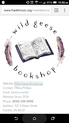Book Store «Wild Geese Bookshop», reviews and photos, 107 S Water St, Franklin, IN 46131, USA