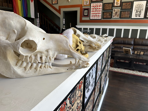 Explore half sleeve skull tattoo ideas, creative tattoo ideas in Eureka, available at Bohemian Tattoo