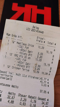 Menu du Subway à Hanau