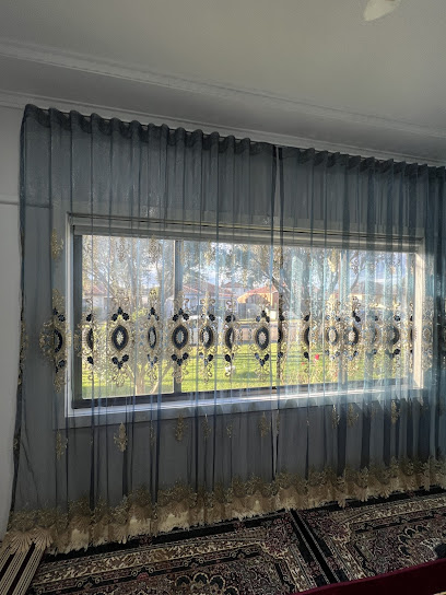 blue curtains and blinds