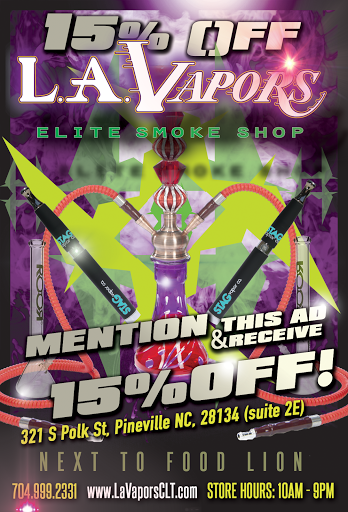 Tobacco Shop «LA Vapors Elite Smoke Shop», reviews and photos, 321 S Polk St #2e, Pineville, NC 28134, USA