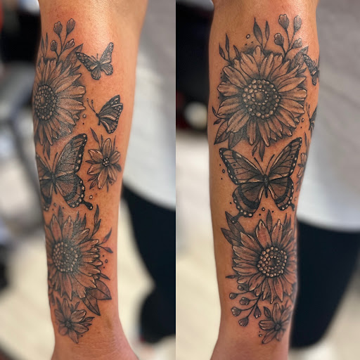 Explore leg tattoo men ideas, creative tattoo ideas in Vincennes, available at Silver Owl Tattoo