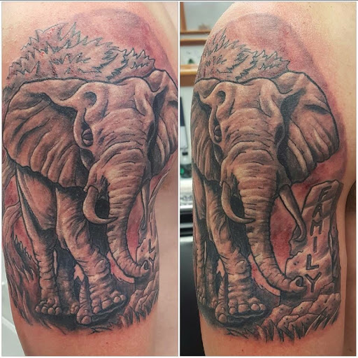 Explore cover up tattoo ideas on hip, creative tattoo ideas in Hampton, available at Blue Horseshoe Tattoo and Body Piercing