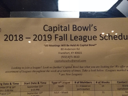 Bowling Alley «Capital Bowl», reviews and photos, 80 Anderson Rd, Frankfort, KY 40601, USA