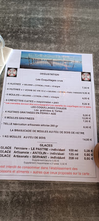 Bar-restaurant à huîtres LA CABANE à Marseillan (le menu)